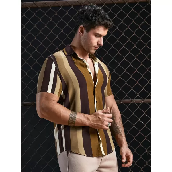 Floerns Men's Striped Shirts Casual Short Sleeve Button Down Shirts