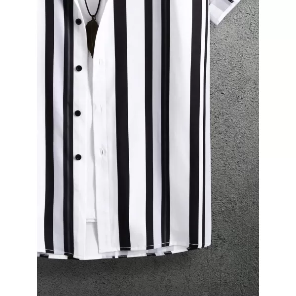 Floerns Men's Striped Shirts Casual Short Sleeve Button Down Shirts
