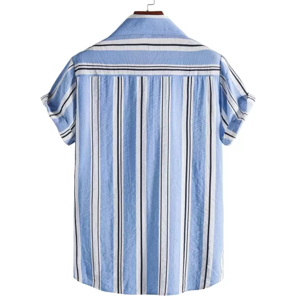 Floerns Men's Striped Shirts Casual Short Sleeve Button Down Shirts