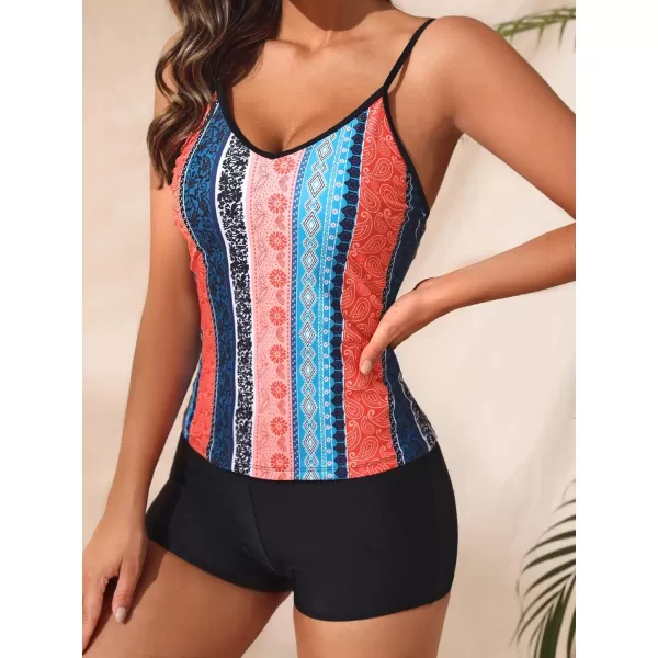Floerns Women's 2 Piece Bathing Suit Spaghetti Strap Shorts Tankini Swimsuit