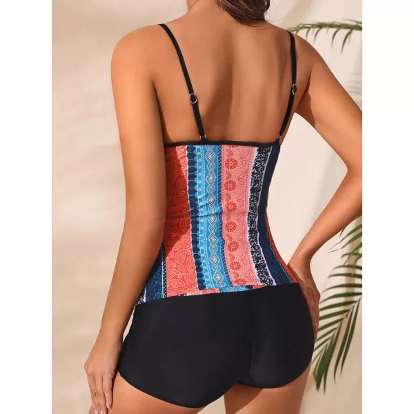 Floerns Women's 2 Piece Bathing Suit Spaghetti Strap Shorts Tankini Swimsuit