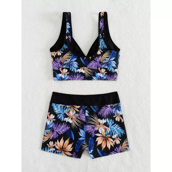 Floerns Women's 2 Piece Bathing Suit Wrap Tank Top and Shorts Tankini Swimsuit