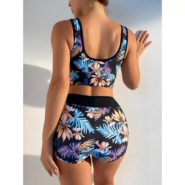 Floerns Women's 2 Piece Bathing Suit Wrap Tank Top and Shorts Tankini Swimsuit