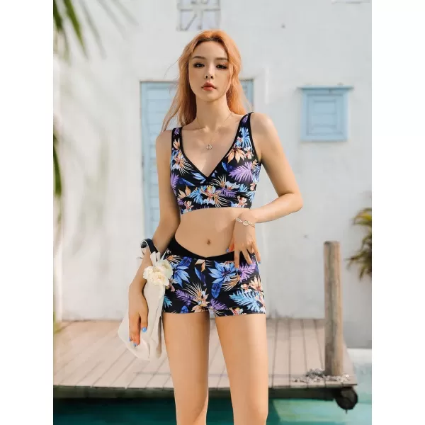Floerns Women's 2 Piece Bathing Suit Wrap Tank Top and Shorts Tankini Swimsuit