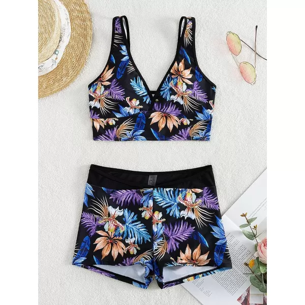 Floerns Women's 2 Piece Bathing Suit Wrap Tank Top and Shorts Tankini Swimsuit