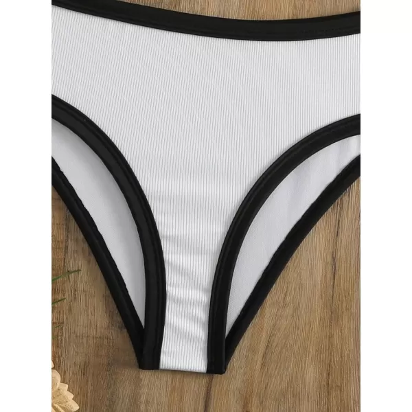 Floerns Women's 2 Piece Colorblock Strapless Tube Bra and Cheeky Bottoms Bikini Swimsuit Set