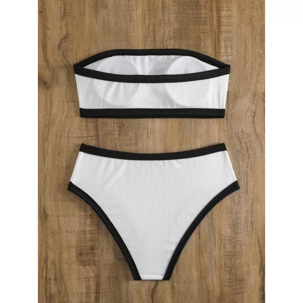 Floerns Women's 2 Piece Colorblock Strapless Tube Bra and Cheeky Bottoms Bikini Swimsuit Set