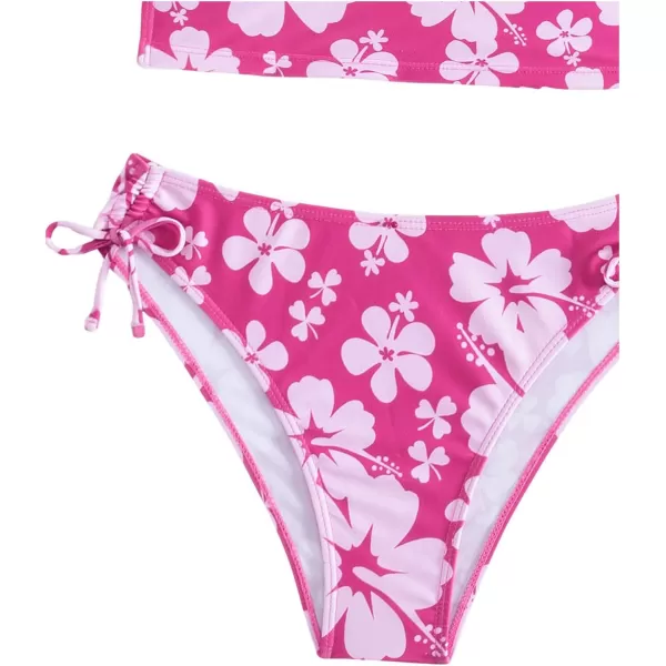 Floerns Women's 2 Piece Floral Print Halter Tie Back Crop Top and Bottoms Bikini Set