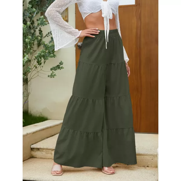 Floerns Women's Boho Elastic High Waisted Ruffle Hem Wide Leg Palazzo Pants