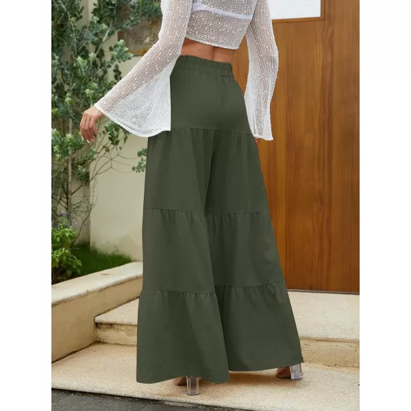 Floerns Women's Boho Elastic High Waisted Ruffle Hem Wide Leg Palazzo Pants