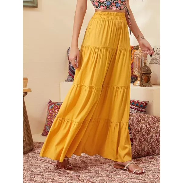 Floerns Women's Boho Elastic High Waisted Ruffle Hem Wide Leg Palazzo Pants
