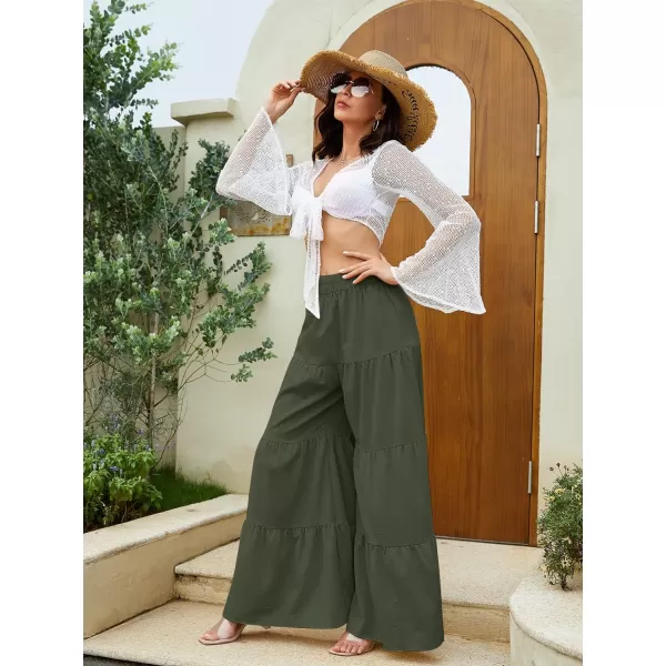 Floerns Women's Boho Elastic High Waisted Ruffle Hem Wide Leg Palazzo Pants