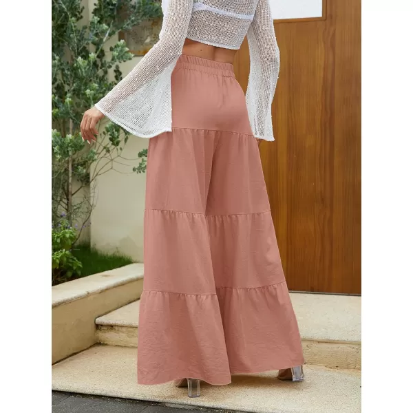 Floerns Women's Boho Elastic High Waisted Ruffle Hem Wide Leg Palazzo Pants