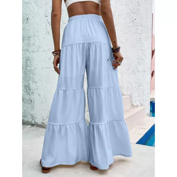 Floerns Women's Boho Elastic High Waisted Ruffle Hem Wide Leg Palazzo Pants