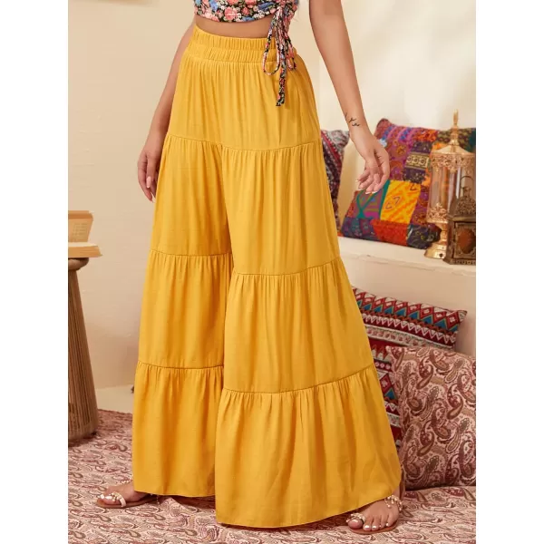Floerns Women's Boho Elastic High Waisted Ruffle Hem Wide Leg Palazzo Pants