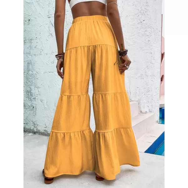 Floerns Women's Boho Elastic High Waisted Ruffle Hem Wide Leg Palazzo Pants
