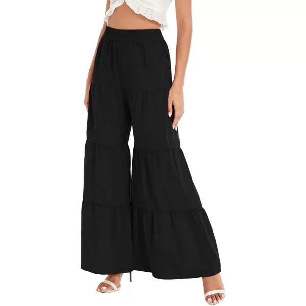 Floerns Women's Boho Elastic High Waisted Ruffle Hem Wide Leg Palazzo Pants