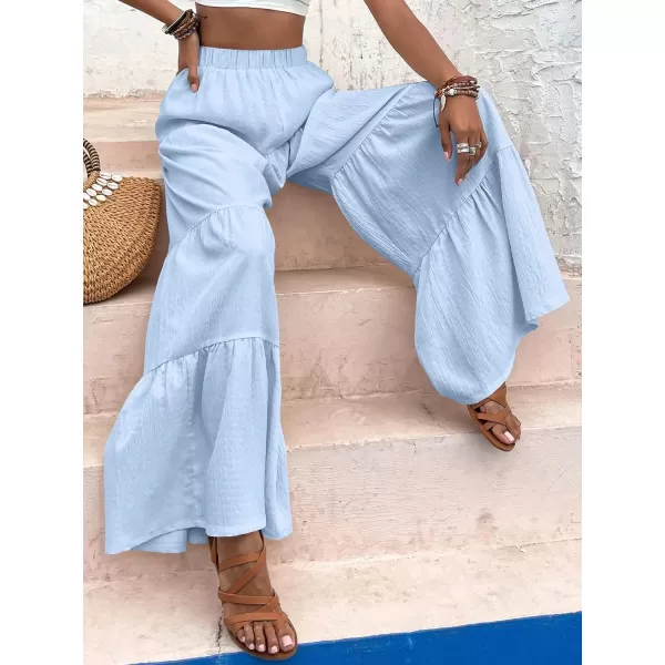 Floerns Women's Boho Elastic High Waisted Ruffle Hem Wide Leg Palazzo Pants