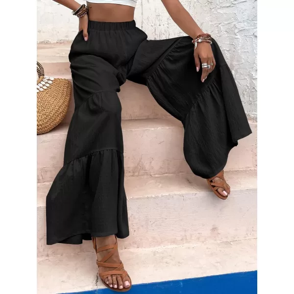 Floerns Women's Boho Elastic High Waisted Ruffle Hem Wide Leg Palazzo Pants