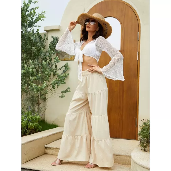 Floerns Women's Boho Elastic High Waisted Ruffle Hem Wide Leg Palazzo Pants
