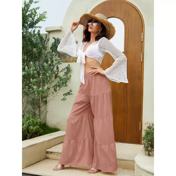 Floerns Women's Boho Elastic High Waisted Ruffle Hem Wide Leg Palazzo Pants