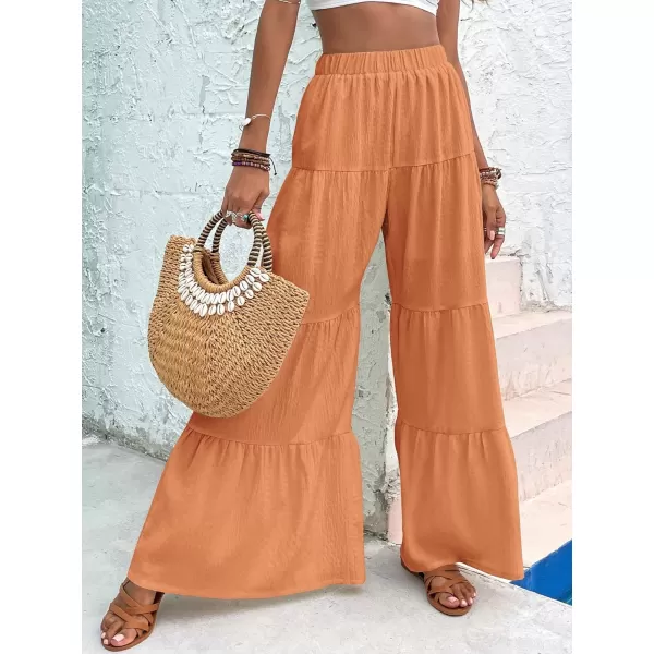 Floerns Women's Boho Elastic High Waisted Ruffle Hem Wide Leg Palazzo Pants