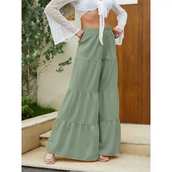 Floerns Women's Boho Elastic High Waisted Ruffle Hem Wide Leg Palazzo Pants