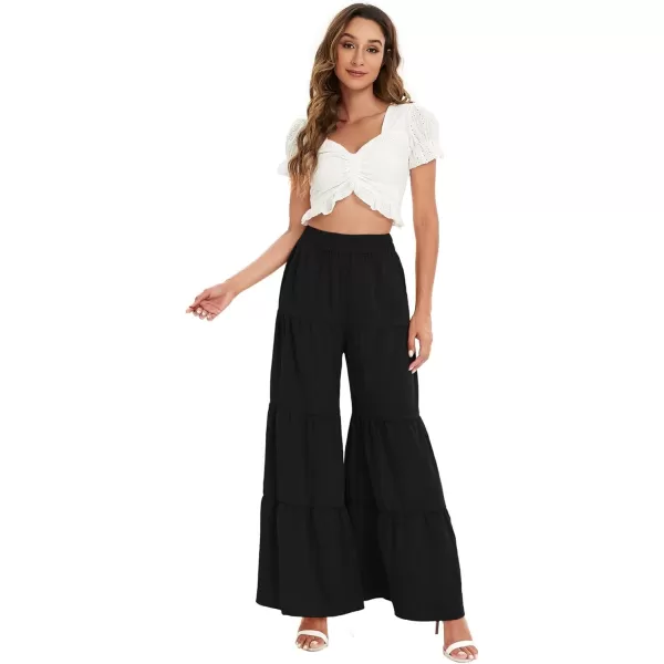 Floerns Women's Boho Elastic High Waisted Ruffle Hem Wide Leg Palazzo Pants