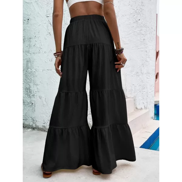 Floerns Women's Boho Elastic High Waisted Ruffle Hem Wide Leg Palazzo Pants