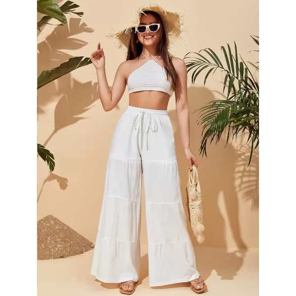 Floerns Women's Boho Elastic High Waisted Ruffle Hem Wide Leg Palazzo Pants