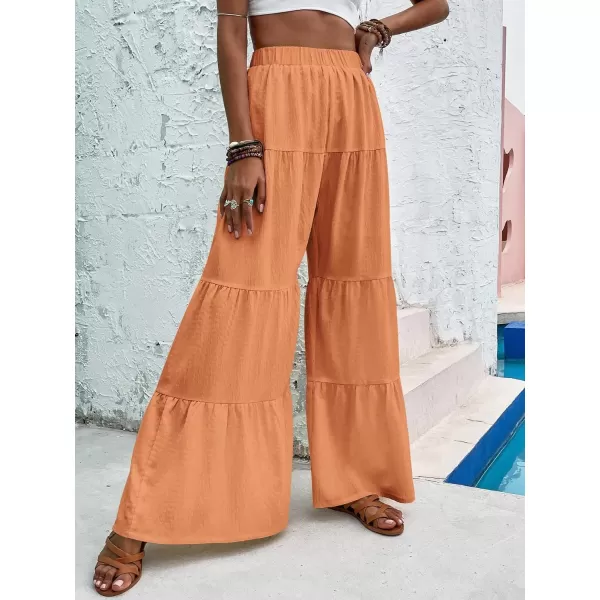 Floerns Women's Boho Elastic High Waisted Ruffle Hem Wide Leg Palazzo Pants
