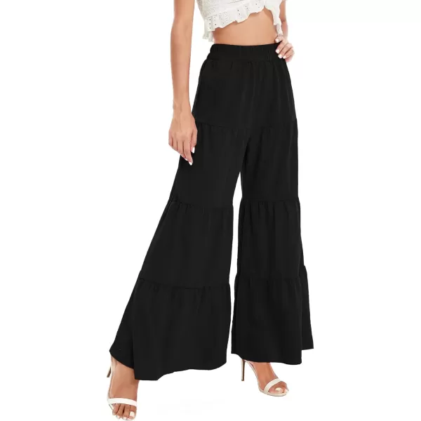 Floerns Women's Boho Elastic High Waisted Ruffle Hem Wide Leg Palazzo Pants