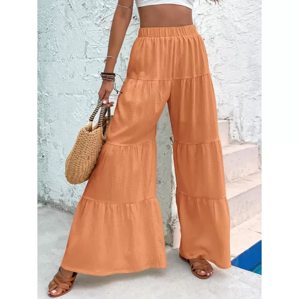 Floerns Women's Boho Elastic High Waisted Ruffle Hem Wide Leg Palazzo Pants