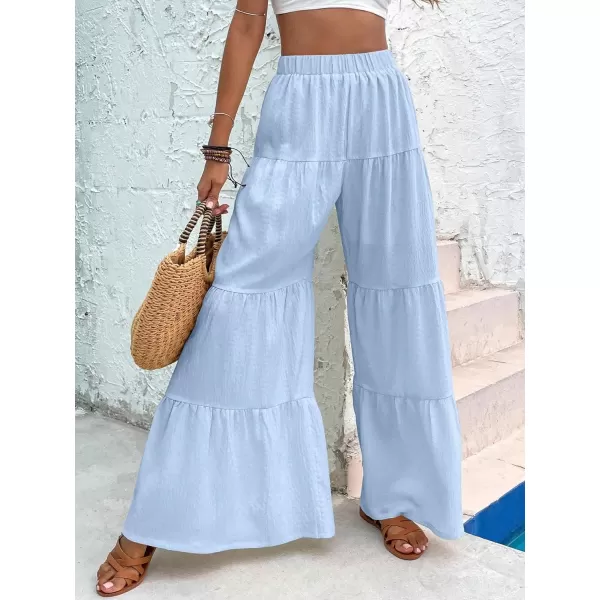 Floerns Women's Boho Elastic High Waisted Ruffle Hem Wide Leg Palazzo Pants