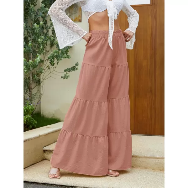 Floerns Women's Boho Elastic High Waisted Ruffle Hem Wide Leg Palazzo Pants