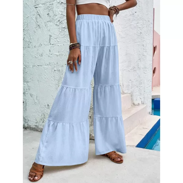 Floerns Women's Boho Elastic High Waisted Ruffle Hem Wide Leg Palazzo Pants