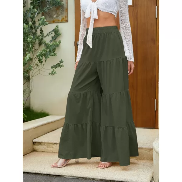 Floerns Women's Boho Elastic High Waisted Ruffle Hem Wide Leg Palazzo Pants