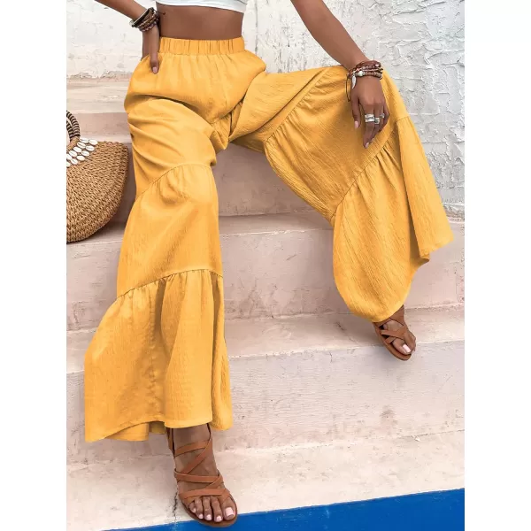 Floerns Women's Boho Elastic High Waisted Ruffle Hem Wide Leg Palazzo Pants