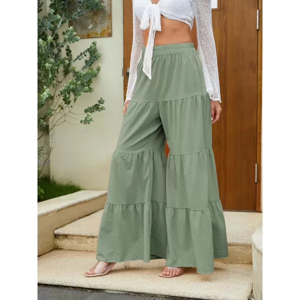 Floerns Women's Boho Elastic High Waisted Ruffle Hem Wide Leg Palazzo Pants