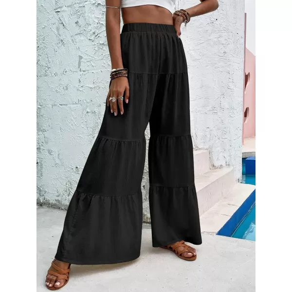 Floerns Women's Boho Elastic High Waisted Ruffle Hem Wide Leg Palazzo Pants