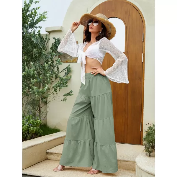 Floerns Women's Boho Elastic High Waisted Ruffle Hem Wide Leg Palazzo Pants