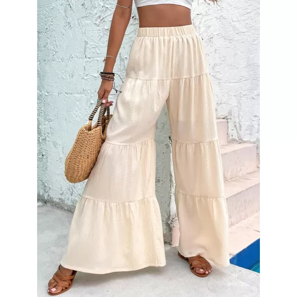 Floerns Women's Boho Elastic High Waisted Ruffle Hem Wide Leg Palazzo Pants