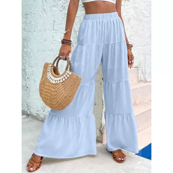 Floerns Women's Boho Elastic High Waisted Ruffle Hem Wide Leg Palazzo Pants