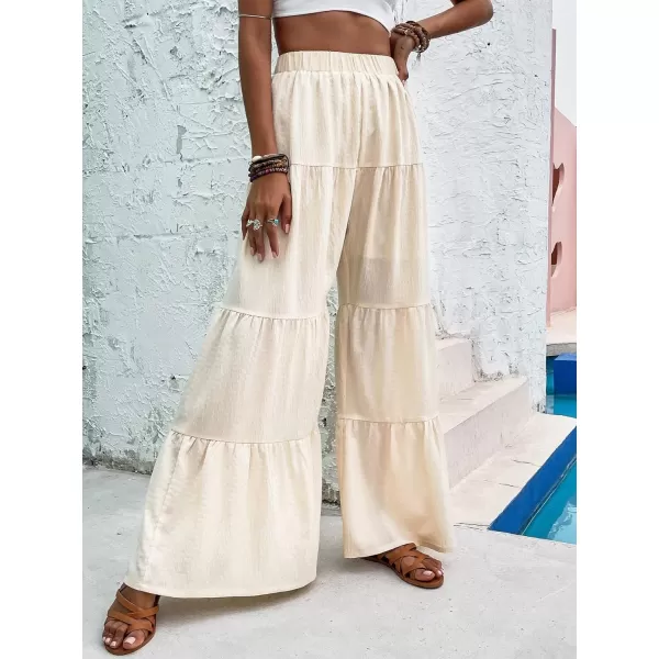 Floerns Women's Boho Elastic High Waisted Ruffle Hem Wide Leg Palazzo Pants