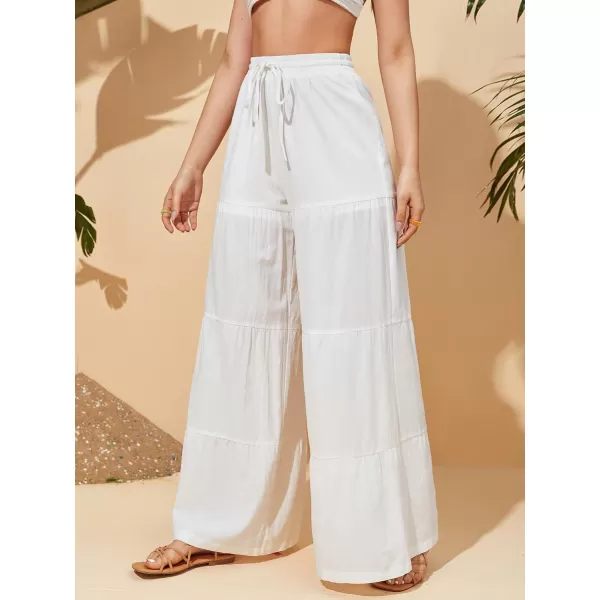 Floerns Women's Boho Elastic High Waisted Ruffle Hem Wide Leg Palazzo Pants