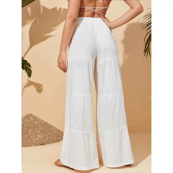 Floerns Women's Boho Elastic High Waisted Ruffle Hem Wide Leg Palazzo Pants
