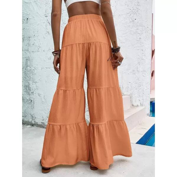 Floerns Women's Boho Elastic High Waisted Ruffle Hem Wide Leg Palazzo Pants