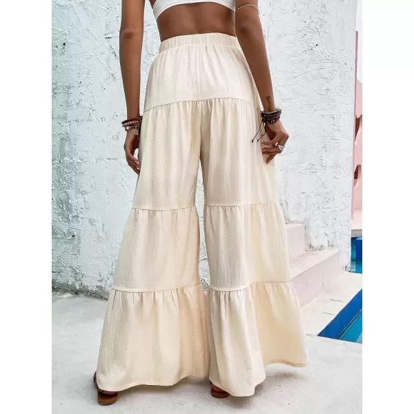 Floerns Women's Boho Elastic High Waisted Ruffle Hem Wide Leg Palazzo Pants