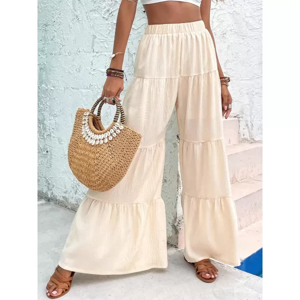 Floerns Women's Boho Elastic High Waisted Ruffle Hem Wide Leg Palazzo Pants