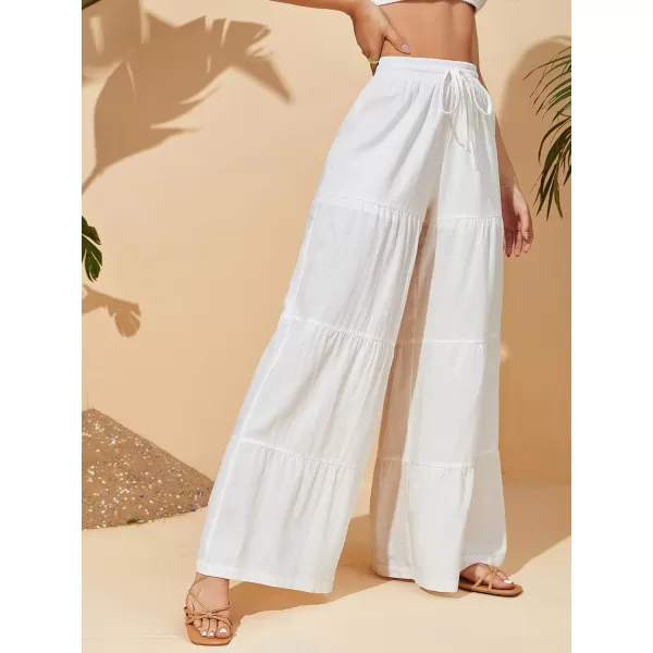 Floerns Women's Boho Elastic High Waisted Ruffle Hem Wide Leg Palazzo Pants